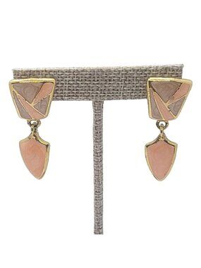Abstract Pink & Gold Geometric Dangling Earrings Post-Back Retro Design Vintage